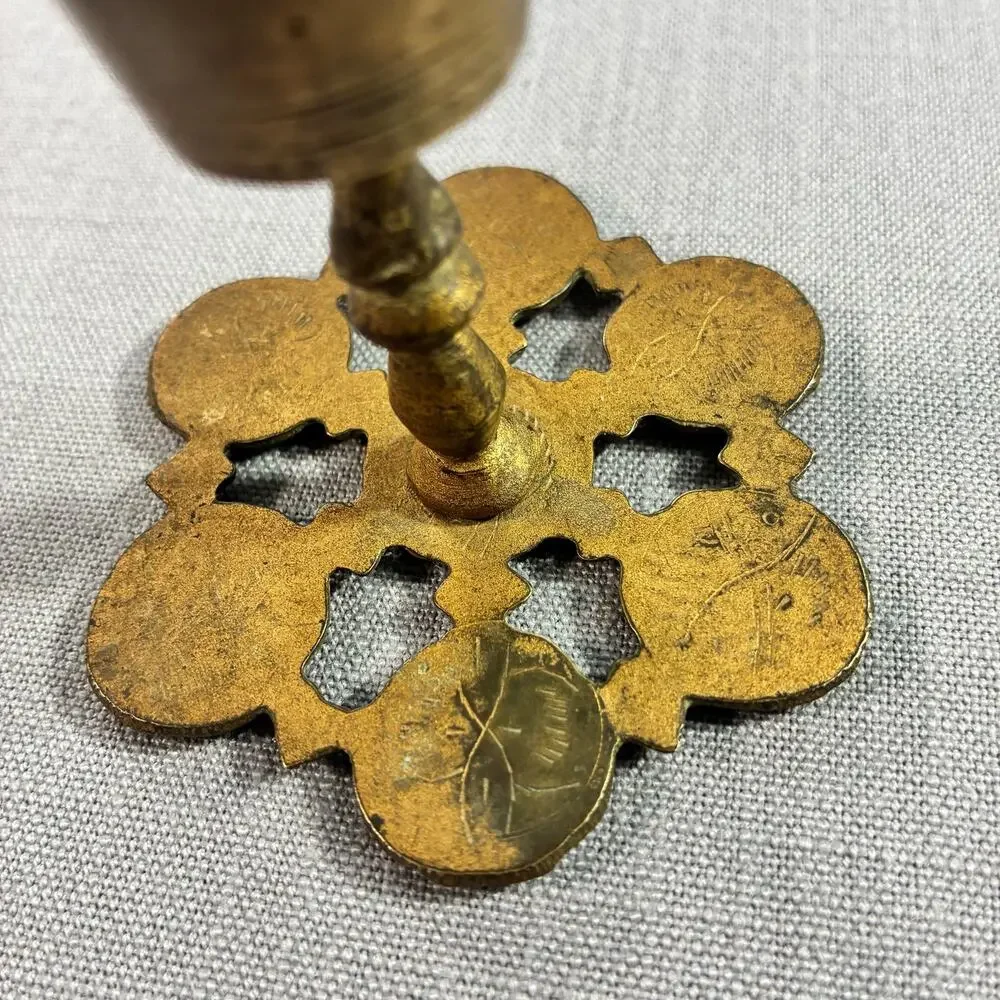 Vintage Brass Mini Chamberstick Finger Loop Candlestick Floral Base China